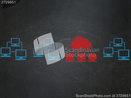 Image of Cloud networking concept: cloud network icon on School Board background