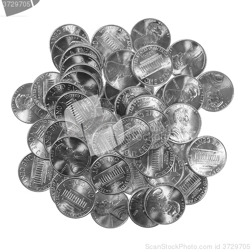 Image of Black and white Dollar coins 1 cent wheat penny