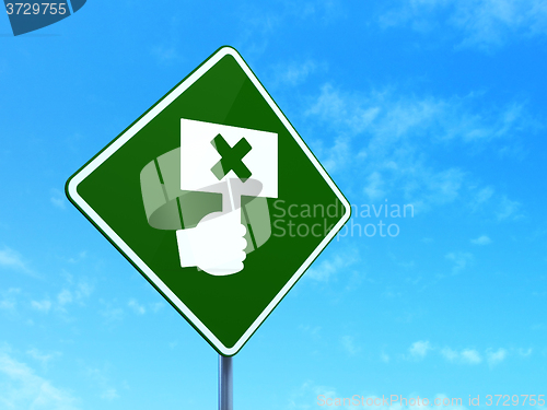 Image of Politics concept: Protest on road sign background