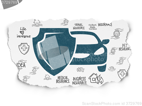 Image of Insurance concept: Car And Shield on Torn Paper background