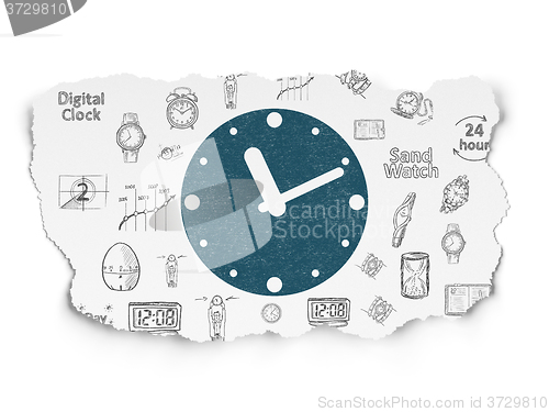 Image of Timeline concept: Clock on Torn Paper background
