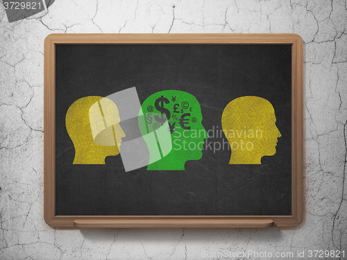 Image of Finance concept: head with finance symbol icon on School Board background