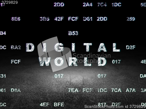 Image of Information concept: Digital World in grunge dark room