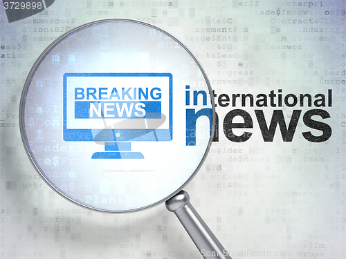 Image of News concept: Breaking News On Screen and International News with optical glass