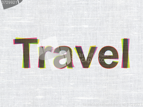 Image of Holiday concept: Travel on fabric texture background