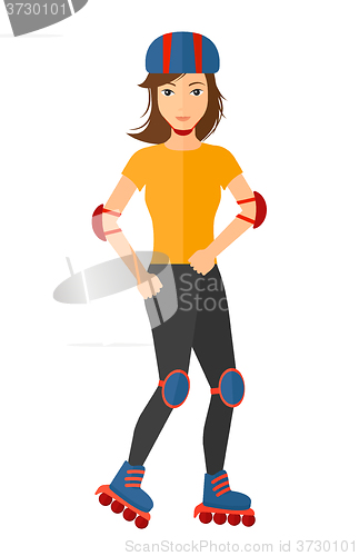Image of Sporty woman on rollerblades.