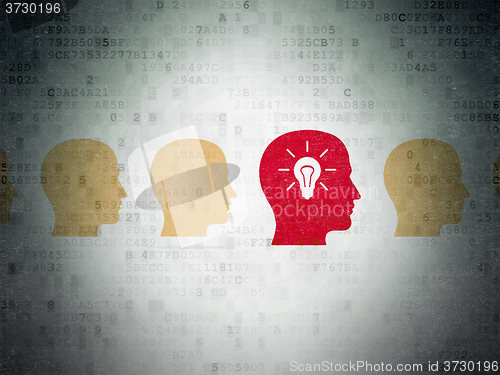 Image of Finance concept: head with light bulb icon on Digital Paper background