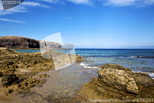 Image of in lanzarote   spain  rock stone   coastline and summer 