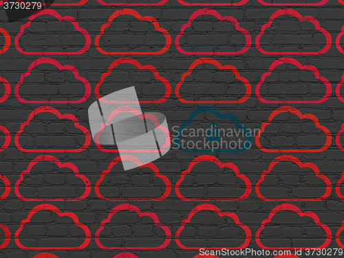 Image of Cloud networking concept: cloud with padlock icon on wall background