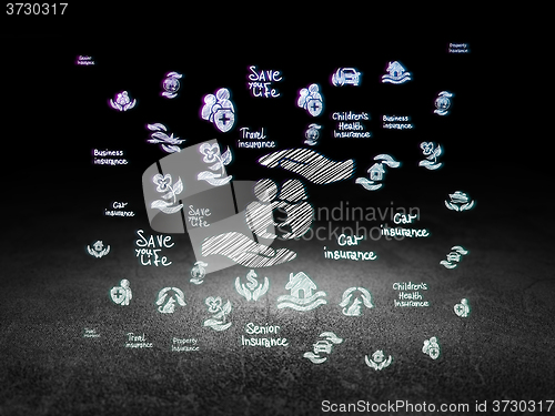 Image of Insurance concept: Family And Palm in grunge dark room