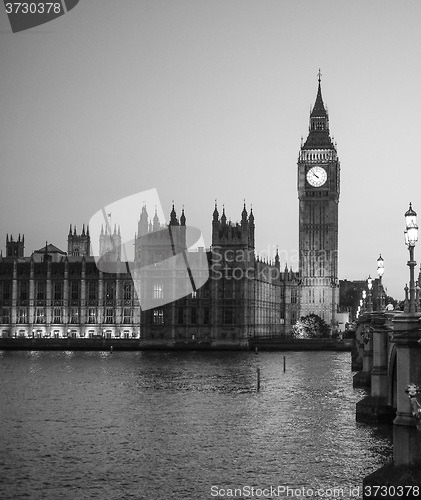 Image of Black and white Houses of Parliament in London