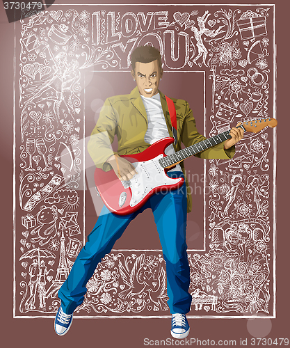 Image of Man With The Guitar Against Love Background