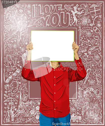 Image of Man With Write Board Against Love Background