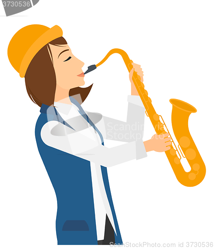 Image of Woman playing saxophone.