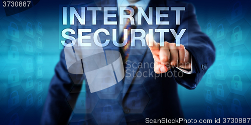 Image of Entrepreneur Touching INTERNET SECURITY Onscreen