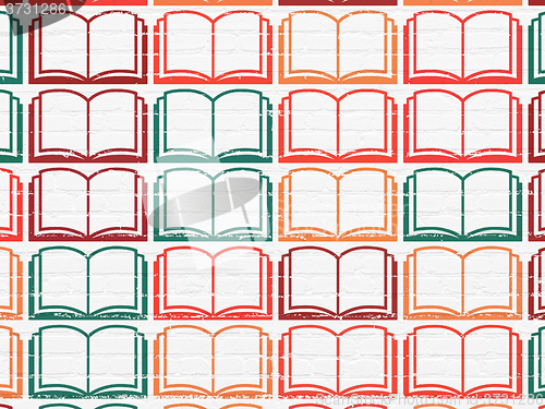 Image of Learning concept: Book icons on wall background