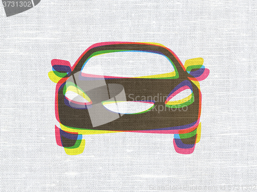 Image of Travel concept: Car on fabric texture background