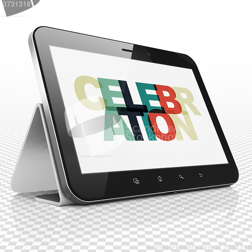 Image of Entertainment, concept: Tablet Computer with Celebration on  display