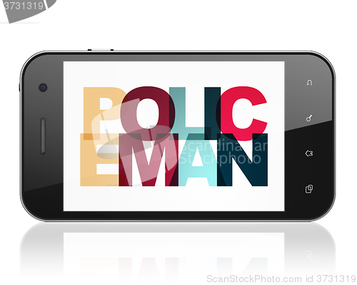 Image of Law concept: Smartphone with Policeman on  display