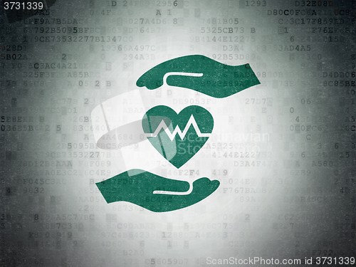Image of Insurance concept: Heart And Palm on Digital Paper background