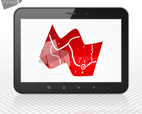 Image of Tourism concept: Tablet Pc Computer with Map on display