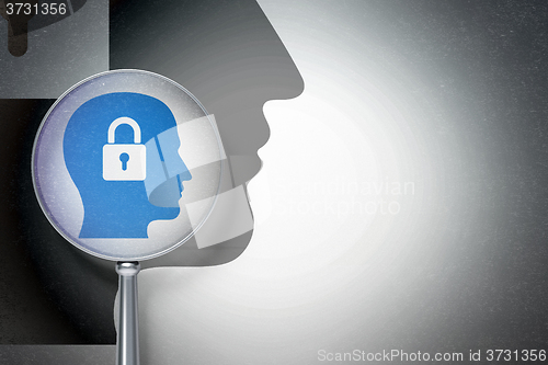 Image of Finance concept:  Head With Padlock with optical glass on digital background
