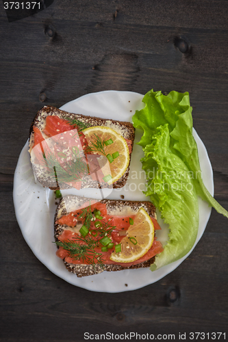 Image of Sandwich with salmon for breakfast