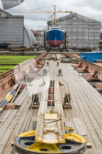 Image of The ship on the stocks in the shipyard