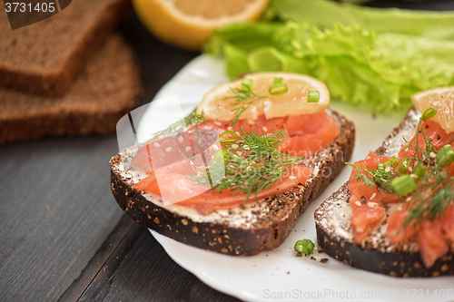 Image of Sandwich with salmon for breakfast