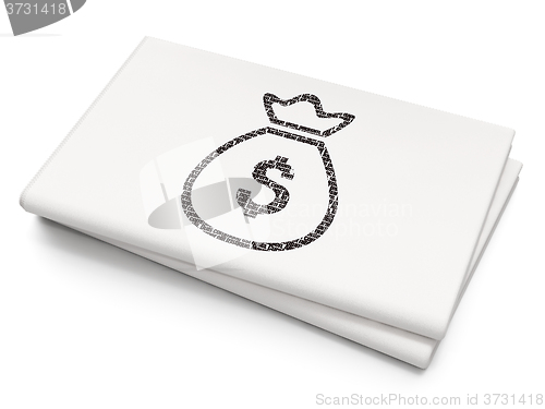 Image of Money concept: Money Bag on Blank Newspaper background