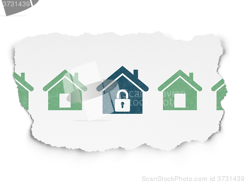 Image of Security concept: home icon on Torn Paper background