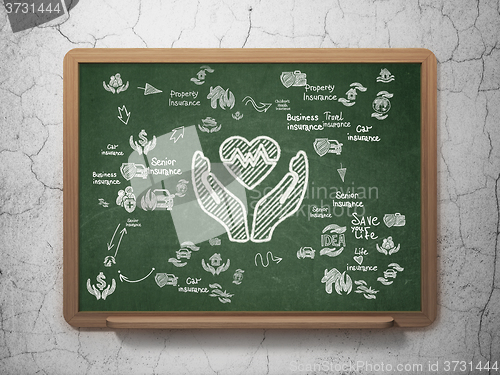 Image of Insurance concept: Heart And Palm on School Board background