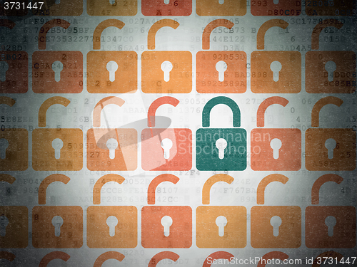 Image of Privacy concept: closed padlock icon on Digital Paper background