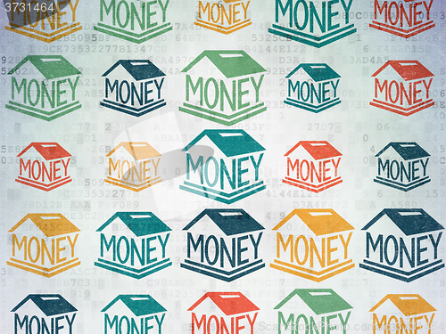 Image of Currency concept: Money Box icons on Digital Paper background