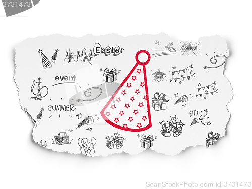 Image of Entertainment, concept: Party Hat on Torn Paper background