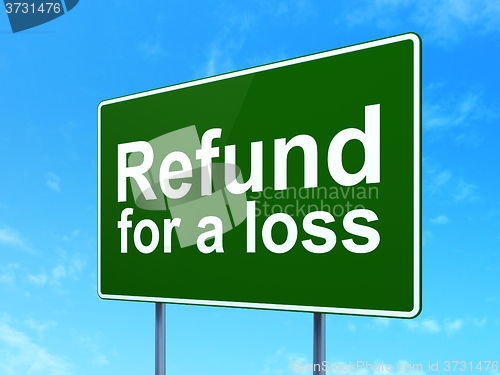 Image of Insurance concept: Refund For A Loss on road sign background