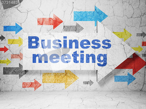 Image of Business concept: arrow with Business Meeting on grunge wall background