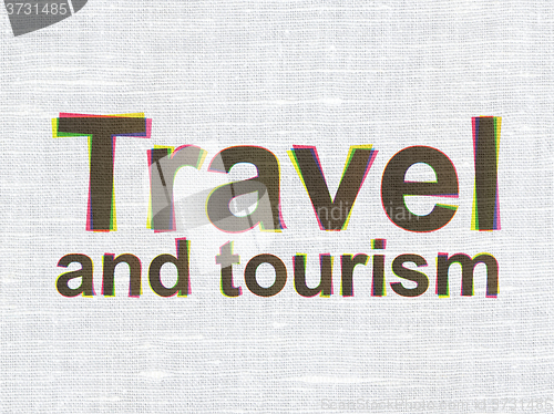 Image of Vacation concept: Travel And Tourism on fabric texture background