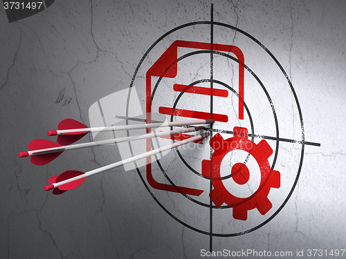 Image of Programming concept: arrows in Gear target on wall background