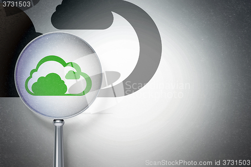 Image of Cloud computing concept:  Cloud with optical glass on digital background