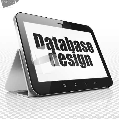 Image of Database concept: Tablet Computer with Database Design on display