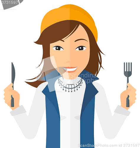 Image of Hungry woman waiting for food.
