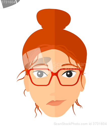 Image of Envious woman in glasses.