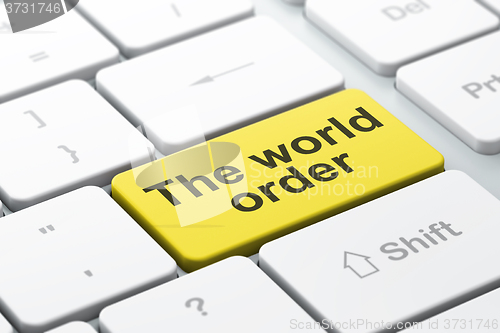 Image of Politics concept: The World Order on computer keyboard background