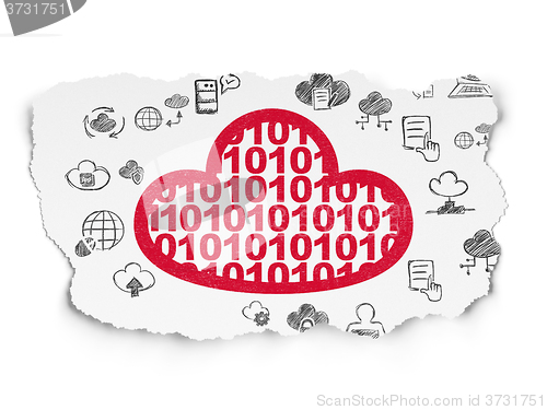 Image of Cloud networking concept: Cloud With Code on Torn Paper background