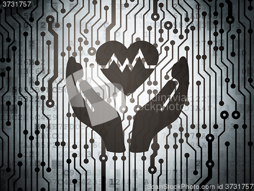 Image of Insurance concept: circuit board with Heart And Palm