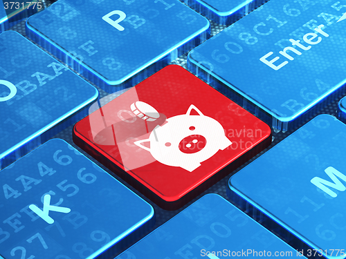 Image of Currency concept: Money Box With Coin on computer keyboard background