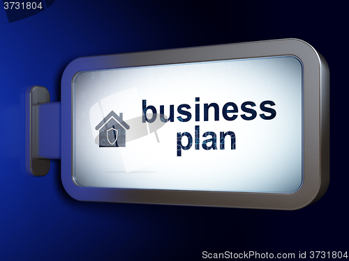 Image of Finance concept: Business Plan and Home on billboard background