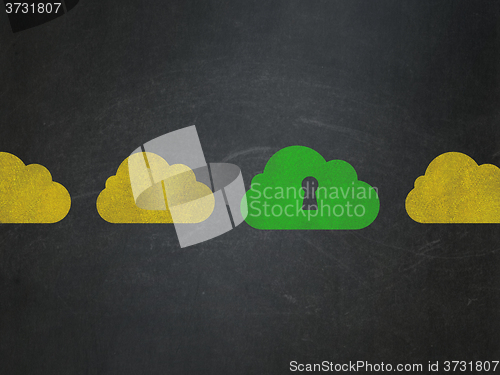 Image of Cloud computing concept: cloud with keyhole icon on School Board background