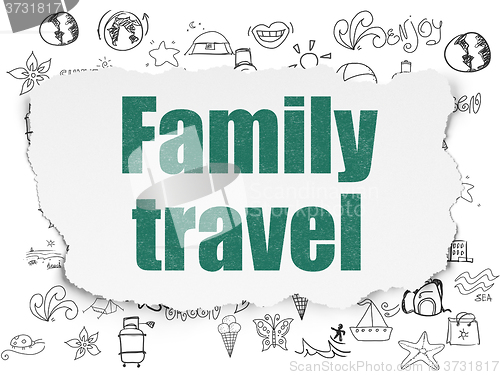 Image of Tourism concept: Family Travel on Torn Paper background